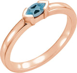 14K Gold Emerald Natural Aquamarine Half-Bezel Family Stackable Ring - Rose Gold