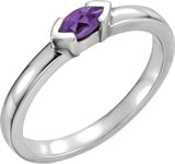 14K Gold Emerald Natural Amethyst Half-Bezel Family Stackable Ring - White Gold