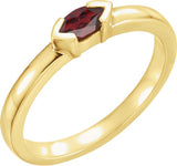 14K Gold Emerald Natural Mozambique Garnet Half-Bezel Family Stackable Ring - Yellow Gold