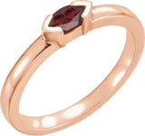 14K Gold Emerald Natural Mozambique Garnet Half-Bezel Family Stackable Ring - Rose Gold