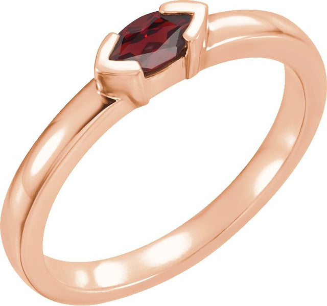 14K Gold Emerald Natural Mozambique Garnet Half-Bezel Family Stackable Ring - Rose Gold