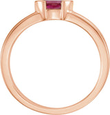 14K Gold Emerald Natural Pink Tourmaline Half-Bezel Family Stackable Ring - Rose Gold - view 2