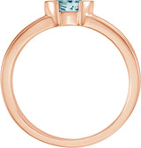 14K Gold Emerald Natural Blue Zircon Half-Bezel Family Stackable Ring - Rose Gold - view 2