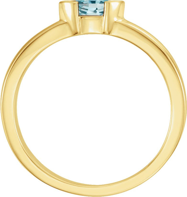 14K Gold Emerald Natural Blue Zircon Half-Bezel Family Stackable Ring - Yellow Gold - view 2