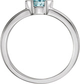 14K Gold Emerald Natural Blue Zircon Half-Bezel Family Stackable Ring - White Gold - view 2