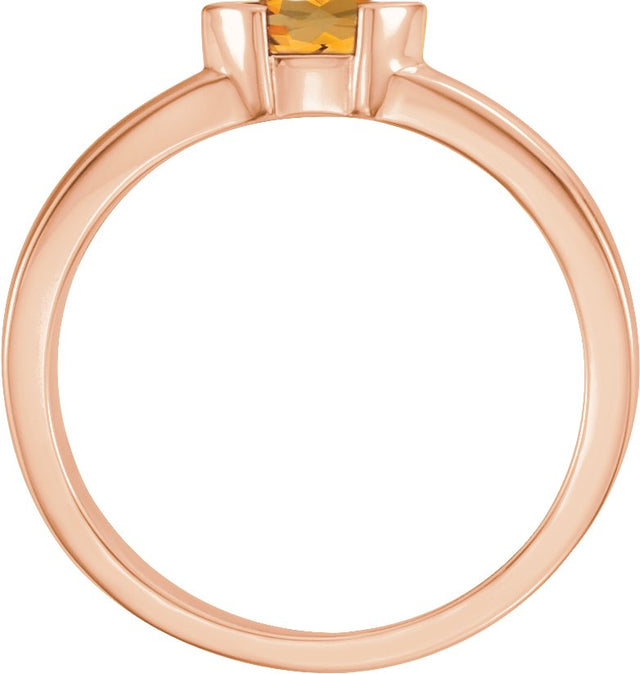 14K Gold Emerald Natural Citrine Half-Bezel Family Stackable Ring - Rose Gold - view 2