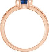 14K Gold Emerald Lab-Grown Blue Sapphire Half-Bezel Family Stackable Ring - Rose Gold - view 2