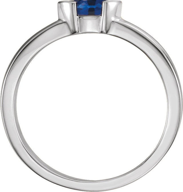 14K Gold Emerald Lab-Grown Blue Sapphire Half-Bezel Family Stackable Ring - White Gold - view 2