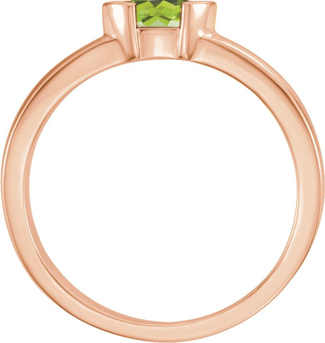 14K Gold Emerald Natural Peridot Half-Bezel Family Stackable Ring - Rose Gold - view 2