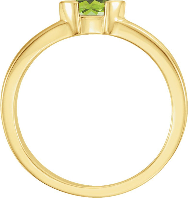 14K Gold Emerald Natural Peridot Half-Bezel Family Stackable Ring - Yellow Gold - view 2