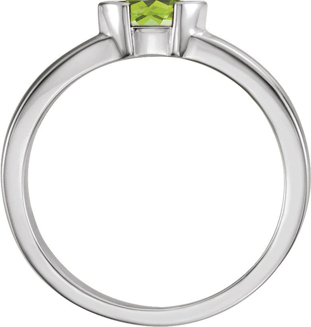 14K Gold Emerald Natural Peridot Half-Bezel Family Stackable Ring - White Gold - view 2
