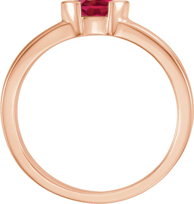 14K Gold Emerald Natural Ruby Half-Bezel Family Stackable Ring - Rose Gold - view 2
