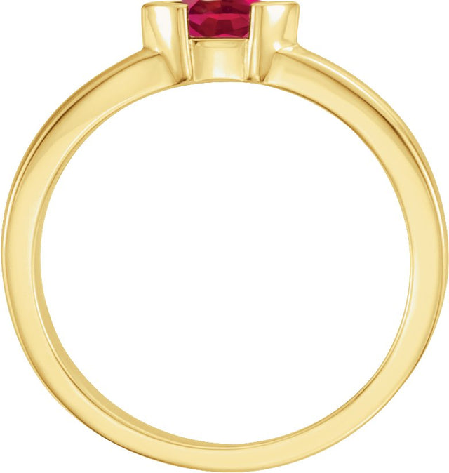 14K Gold Emerald Lab-Grown Ruby Half-Bezel Family Stackable Ring - Yellow Gold - view 2