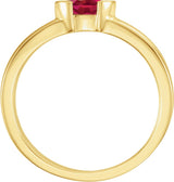 14K Gold Emerald Natural Ruby Half-Bezel Family Stackable Ring - Yellow Gold - view 2