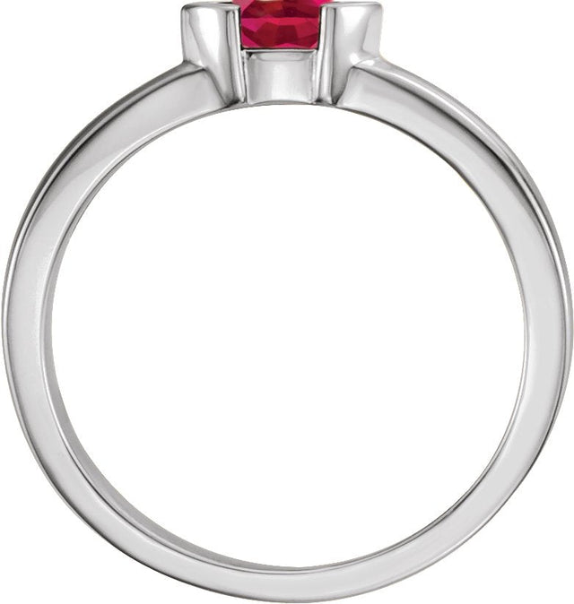 14K Gold Emerald Lab-Grown Ruby Half-Bezel Family Stackable Ring - White Gold - view 2