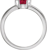14K Gold Emerald Natural Ruby Half-Bezel Family Stackable Ring - White Gold - view 2