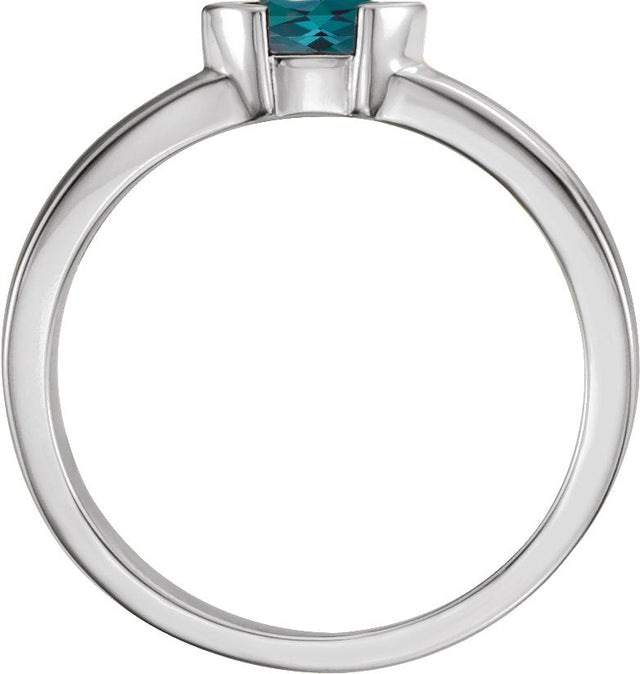 14K Gold Emerald Lab-Grown Alexandrite Half-Bezel Family Stackable Ring - White Gold - view 2