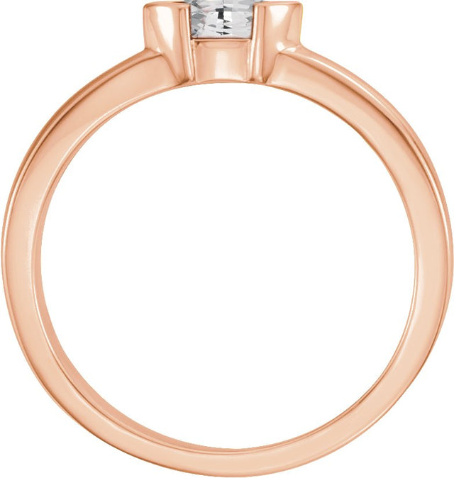14K Gold Marquise Natural White Sapphire Half-Bezel Family Stackable Ring - Rose Gold - view 2