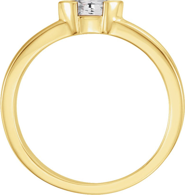 14K Gold Marquise Natural White Sapphire Half-Bezel Family Stackable Ring - Yellow Gold - view 2