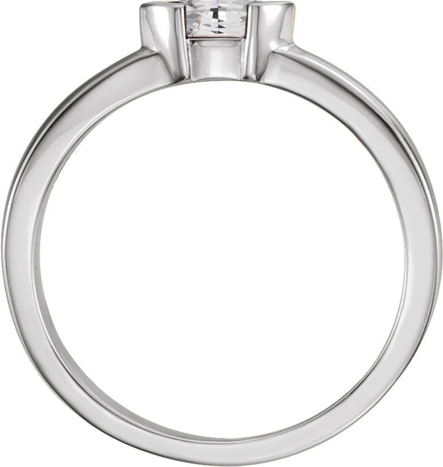 14K Gold Marquise Natural White Sapphire Half-Bezel Family Stackable Ring - White Gold - view 2