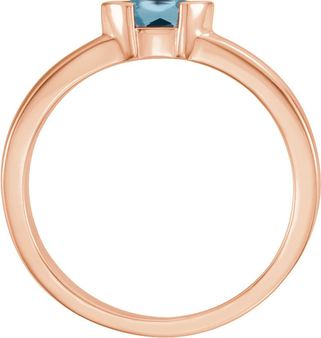 14K Gold Emerald Natural Aquamarine Half-Bezel Family Stackable Ring - Rose Gold - view 2