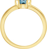 14K Gold Emerald Natural Aquamarine Half-Bezel Family Stackable Ring - Yellow Gold - view 2