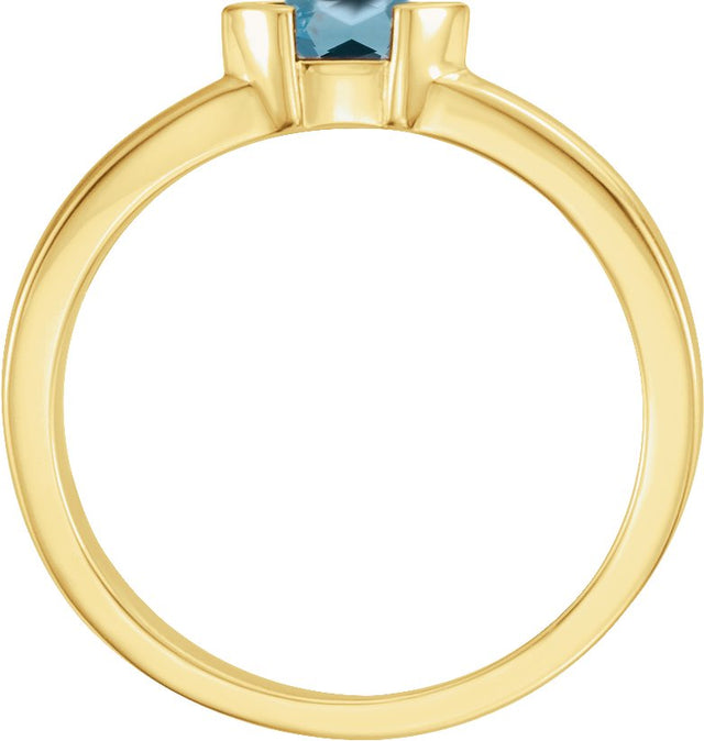 14K Gold Emerald Natural Aquamarine Half-Bezel Family Stackable Ring - Yellow Gold - view 2