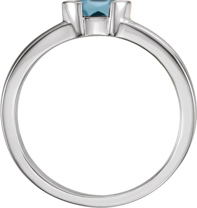 14K Gold Emerald Natural Aquamarine Half-Bezel Family Stackable Ring - White Gold - view 2
