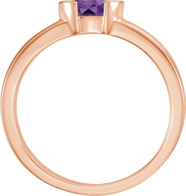 14K Gold Emerald Natural Amethyst Half-Bezel Family Stackable Ring - Rose Gold - view 2