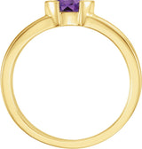 14K Gold Emerald Natural Amethyst Half-Bezel Family Stackable Ring - Yellow Gold - view 2