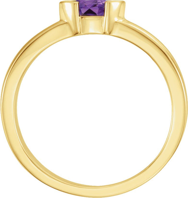 14K Gold Emerald Natural Amethyst Half-Bezel Family Stackable Ring - Yellow Gold - view 2