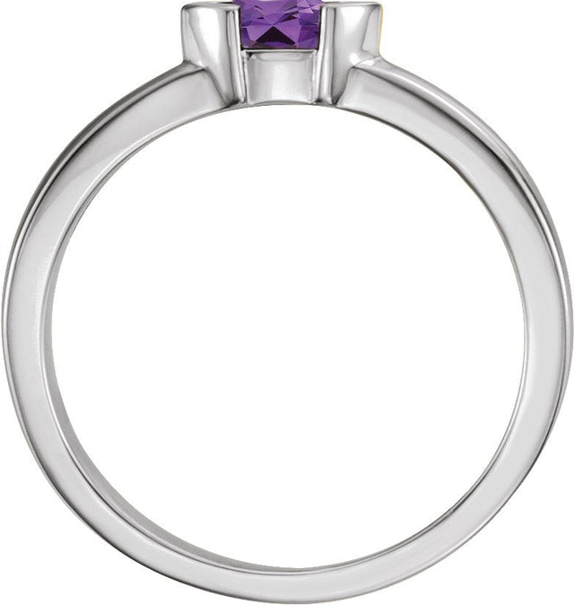 14K Gold Emerald Natural Amethyst Half-Bezel Family Stackable Ring - White Gold - view 2