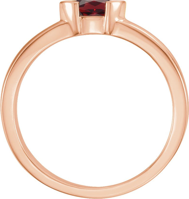 14K Gold Emerald Natural Mozambique Garnet Half-Bezel Family Stackable Ring - Rose Gold - view 2