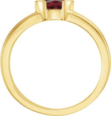 14K Gold Emerald Natural Mozambique Garnet Half-Bezel Family Stackable Ring - Yellow Gold - view 2