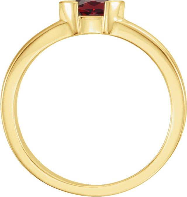 14K Gold Emerald Natural Mozambique Garnet Half-Bezel Family Stackable Ring - Yellow Gold - view 2