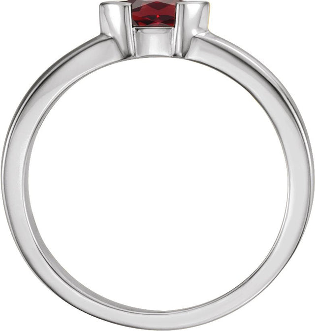 14K Gold Emerald Natural Mozambique Garnet Half-Bezel Family Stackable Ring - White Gold - view 2
