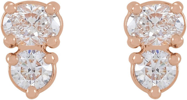 14K Gold Oval Lab-Grown Diamond Two-Stone Earrings - Rose Gold - view 2