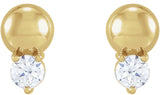 14K Gold Round Natural Diamond Accented Bead Earrings - Yellow Gold - view 2