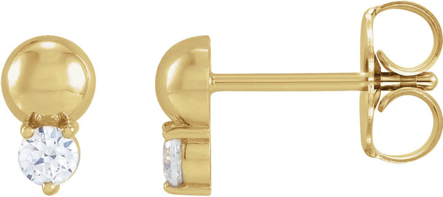 14K Gold Round Natural Diamond Accented Bead Earrings - Yellow Gold