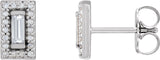 Platinum Straight Baguette Natural Diamond Halo-Style Earrings