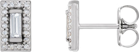 Platinum Straight Baguette Natural Diamond Halo-Style Earrings
