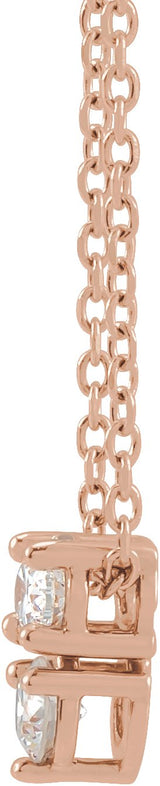 14K Gold Oval Natural Diamond Two-Stone Necklace or Slide Pendant - Rose Gold - view 2