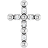 Platinum Round Natural Diamond Beaded Cross Necklace or Pendant