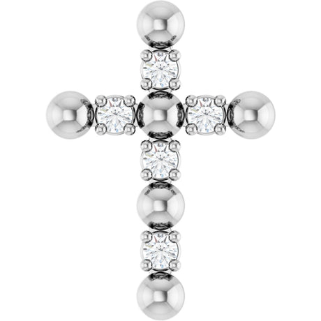 Platinum Round Natural Diamond Beaded Cross Necklace or Pendant