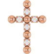 14K Gold Round Natural Diamond Beaded Cross Necklace or Pendant - Rose Gold
