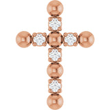 14K Gold Round Natural Diamond Beaded Cross Necklace or Pendant - Rose Gold