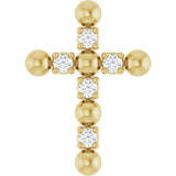 14K Gold Round Natural Diamond Beaded Cross Necklace or Pendant - Yellow Gold