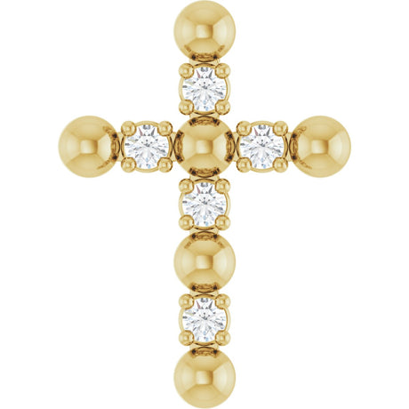 14K Gold Round Natural Diamond Beaded Cross Necklace or Pendant - Yellow Gold