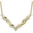 14K Gold Round Natural Diamond Accented V Necklace