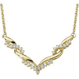 14K Gold Round Natural Diamond Accented V Necklace
